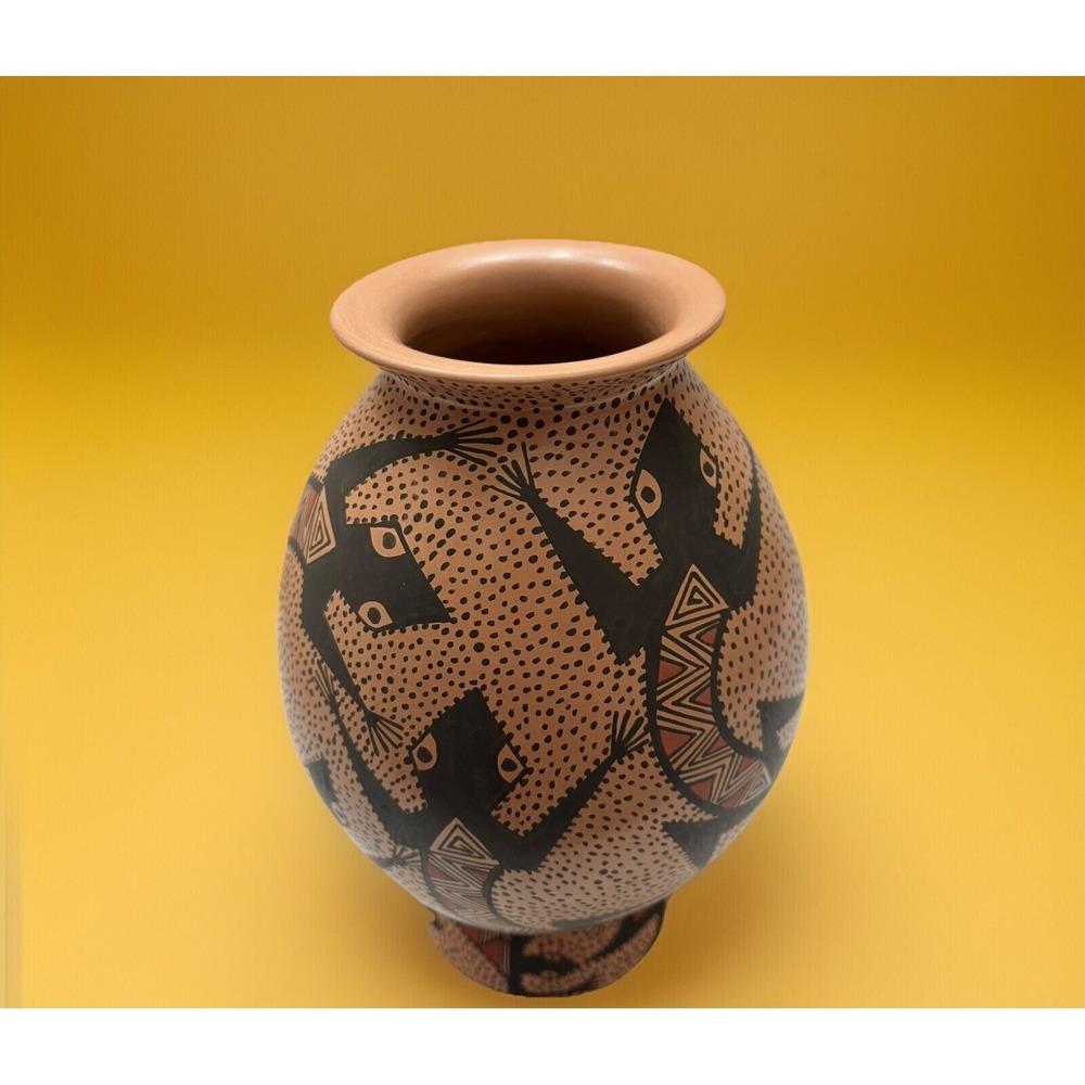 Mata Ortiz Pottery Yoland Soto‎ Olla Vase Jar Lizards Iguana Gecko Mexican Art